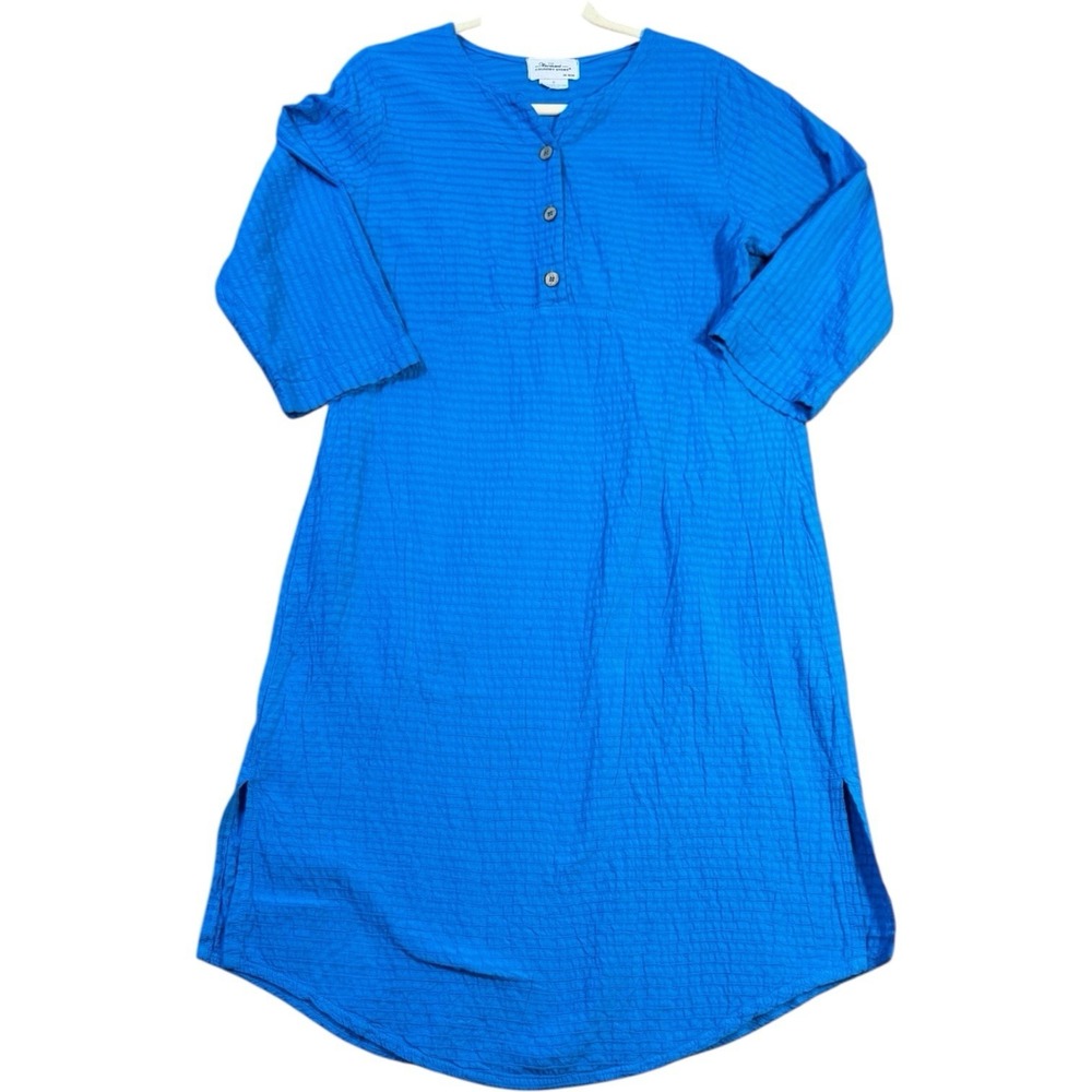 Vermont Country Store Womens S Blue Textured House Dress Coverup 100%‎ Cotton